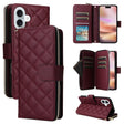 For iPhone 16 Plus Crossbody Rhombic Zipper Tower Buckle Leather Phone Case with Lanyard(Wine Red) - free shipping - PMC TechLife - Order now!