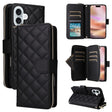 For iPhone 16 Plus Crossbody Rhombic Zipper Tower Buckle Leather Phone Case with Lanyard(Black) - iPhone 16 Plus Cases by PMC TechLife | Online Shopping South Africa | PMC TechLife | Buy Now Pay Later Mobicred