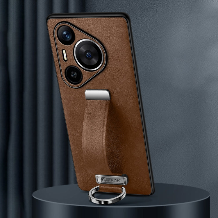 For Huawei Pura 70 SULADA PC Hybrid Leather Texture Skin Feel Shockproof Phone Case(Brown)