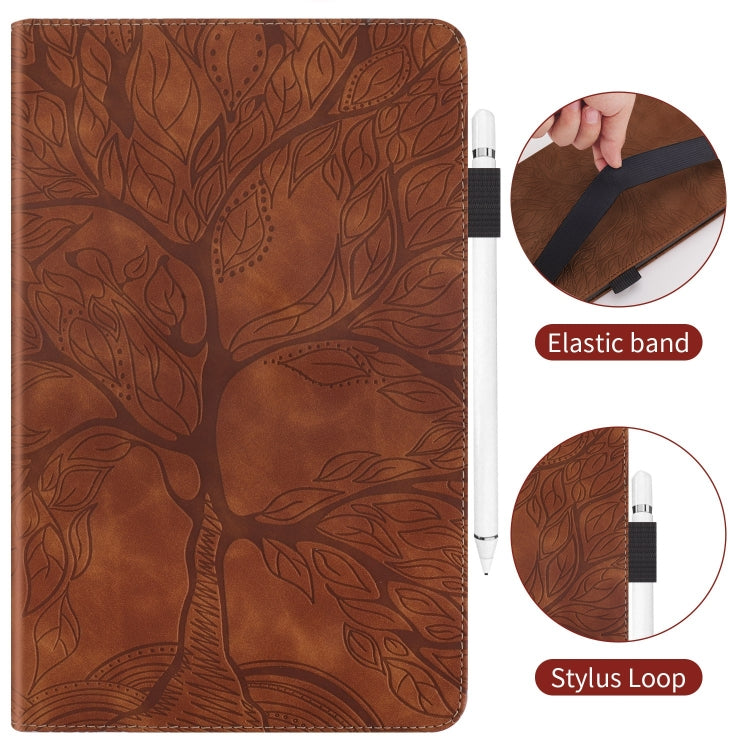 For iPad Pro 13 2024 Tree Life Series Embossed Smart Leather Tablet Case(Brown)