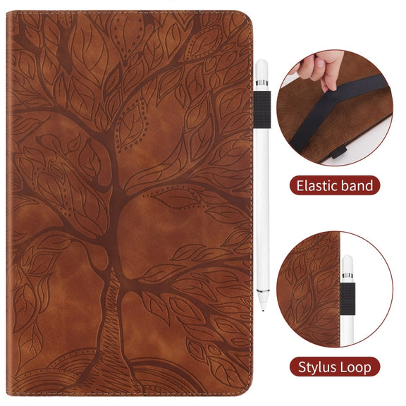 For iPad Pro 13 2024 Tree Life Series Embossed Smart Leather Tablet Case(Brown)