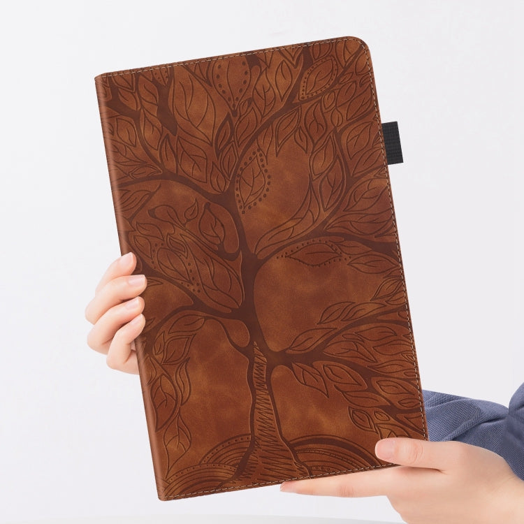 For iPad Pro 11 2024 Tree Life Series Embossed Smart Leather Tablet Case(Brown)