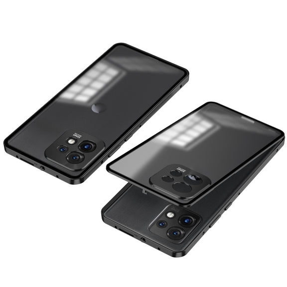 For Motorola Moto X40 Snap Buckle Metal Frame Frosted Phone Case(Black)