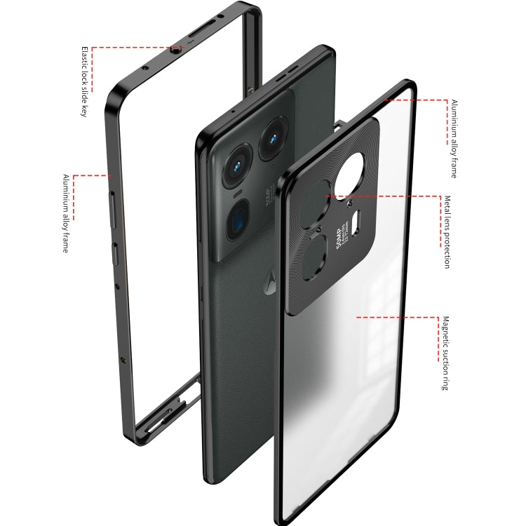 For Motorola Moto X40 Snap Buckle Metal Frame Frosted Phone Case(Black)