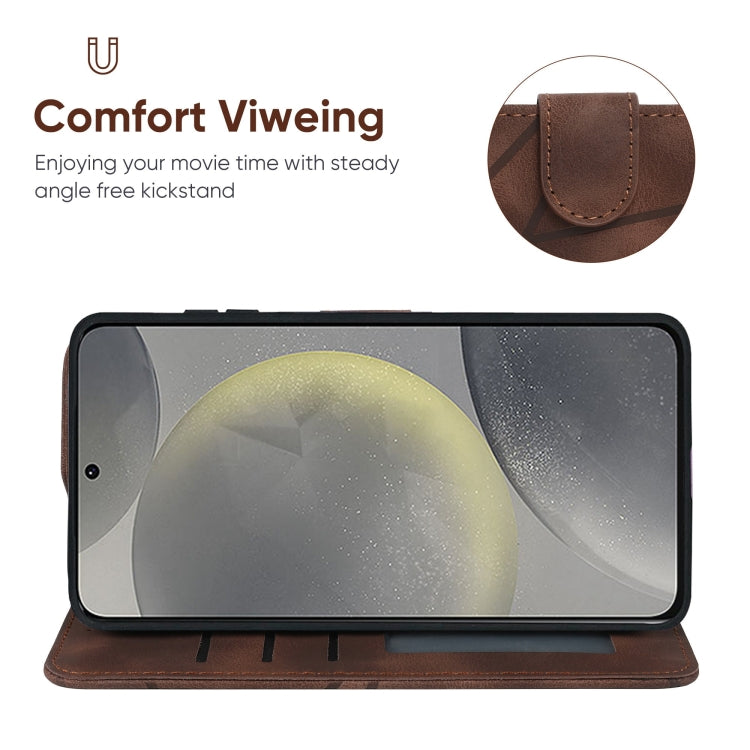 For Samsung Galaxy S24+ / S25+ 5G Skin Feel Geometric Lines Leather Phone Case(Brown)