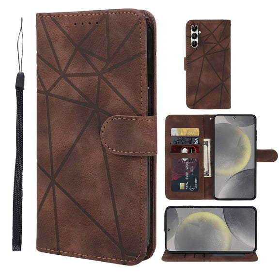 For Samsung Galaxy S24+ / S25+ 5G Skin Feel Geometric Lines Leather Phone Case(Brown)