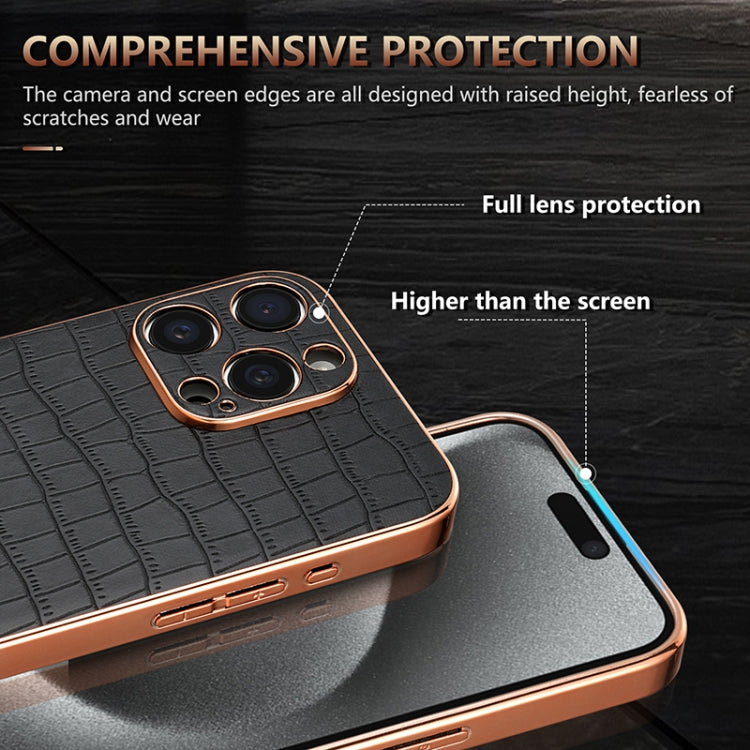 For iPhone 16 Pro Max AZNS Electroplated Frame Crocodile Texture Full Coverage Phone Case(Green)