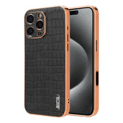 For iPhone 16 Pro AZNS Electroplated Frame Crocodile Texture Full Coverage Phone Case(Black)