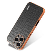 For iPhone 16 Pro AZNS Electroplated Frame Crocodile Texture Full Coverage Phone Case(Black)