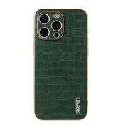 For iPhone 16 Pro AZNS Electroplated Frame Crocodile Texture Full Coverage Phone Case(Green)