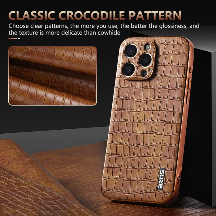 For iPhone 16 Pro AZNS Electroplated Frame Crocodile Texture Full Coverage Phone Case(Green)