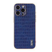 For iPhone 16 Pro AZNS Electroplated Frame Crocodile Texture Full Coverage Phone Case(Blue)