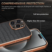 For iPhone 16 Pro AZNS Electroplated Frame Crocodile Texture Full Coverage Phone Case(Blue)