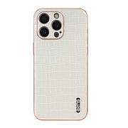 For iPhone 16 Pro AZNS Electroplated Frame Crocodile Texture Full Coverage Phone Case(White)