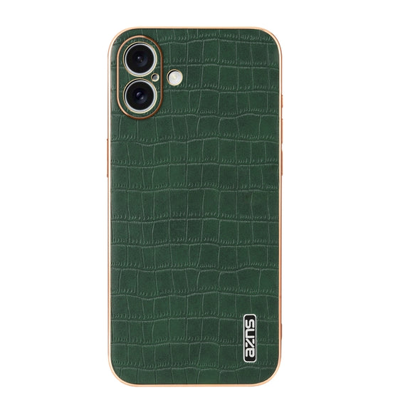 For iPhone 16 Plus AZNS Electroplated Frame Crocodile Texture Full Coverage Phone Case(Green)