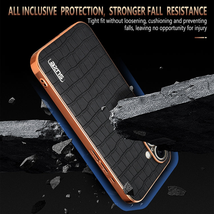 For iPhone 16 Plus AZNS Electroplated Frame Crocodile Texture Full Coverage Phone Case(Green)