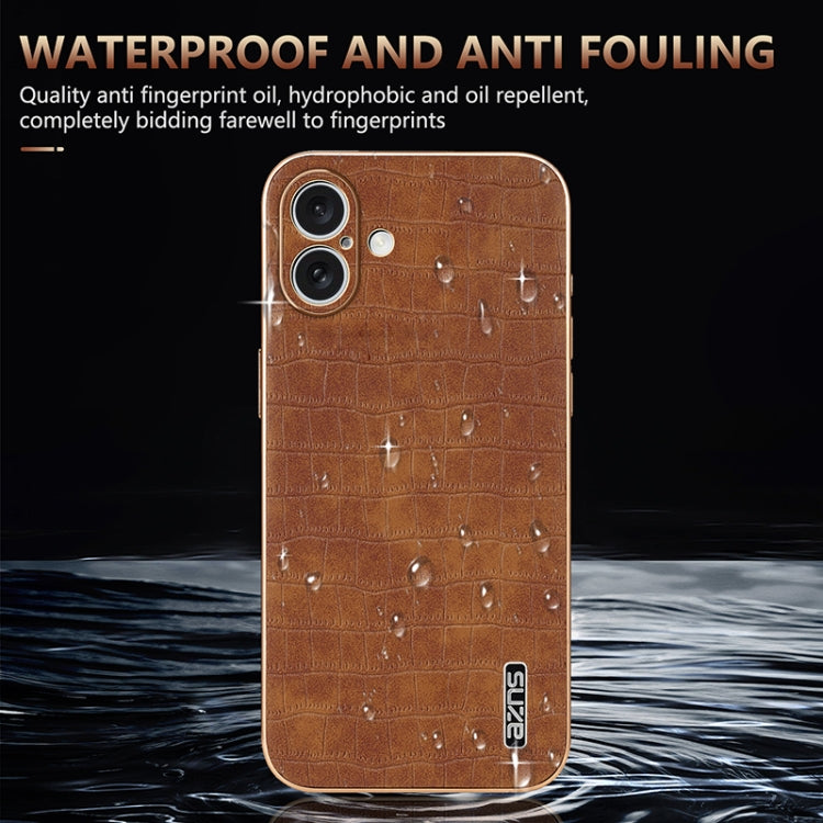For iPhone 16 Plus AZNS Electroplated Frame Crocodile Texture Full Coverage Phone Case(Green)