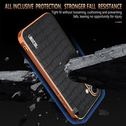 For iPhone 16 Plus AZNS Electroplated Frame Crocodile Texture Full Coverage Phone Case(Blue)