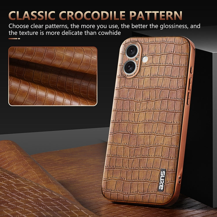 For iPhone 16 AZNS Electroplated Frame Crocodile Texture Full Coverage Phone Case(Black)