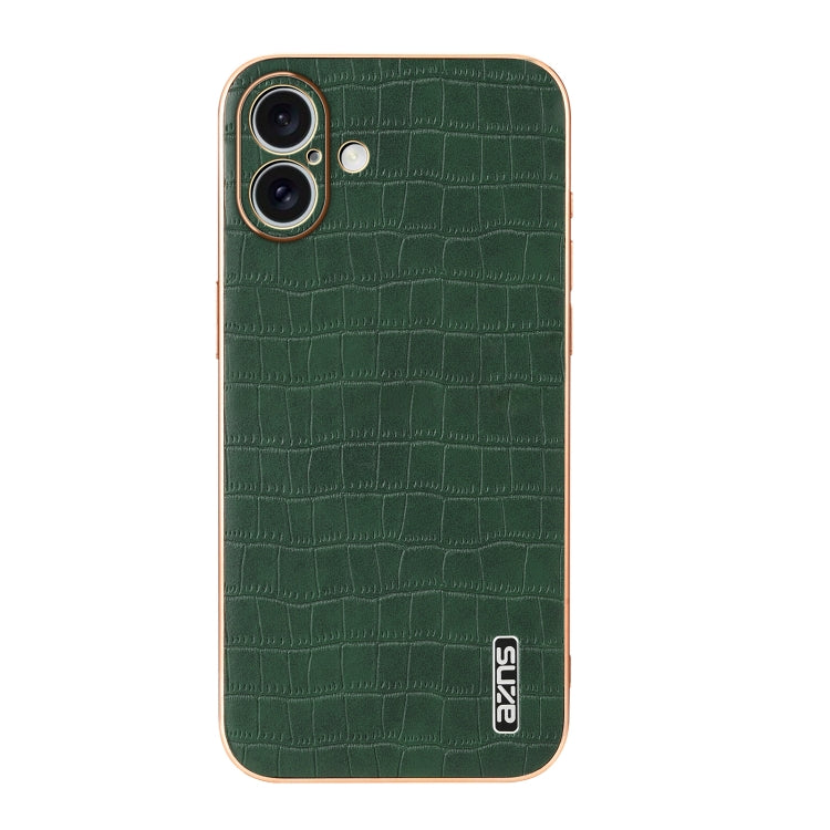For iPhone 16 AZNS Electroplated Frame Crocodile Texture Full Coverage Phone Case(Green)
