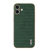 For iPhone 16 AZNS Electroplated Frame Crocodile Texture Full Coverage Phone Case(Green)