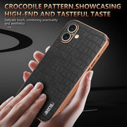 For iPhone 16 AZNS Electroplated Frame Crocodile Texture Full Coverage Phone Case(Green)