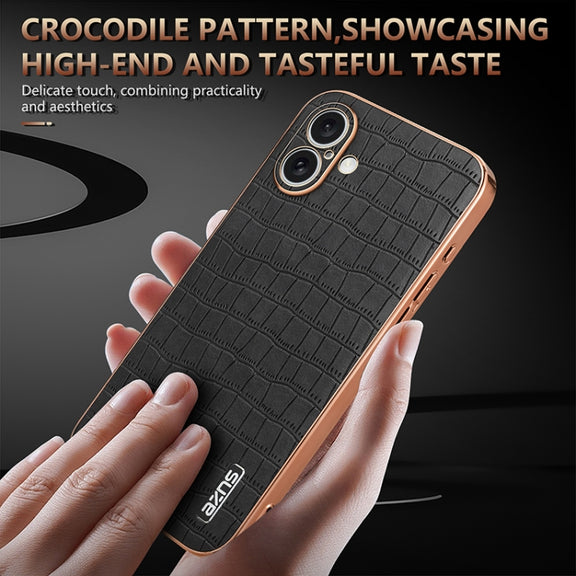 For iPhone 16 AZNS Electroplated Frame Crocodile Texture Full Coverage Phone Case(Green)
