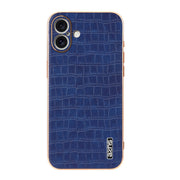 For iPhone 16 AZNS Electroplated Frame Crocodile Texture Full Coverage Phone Case(Blue)
