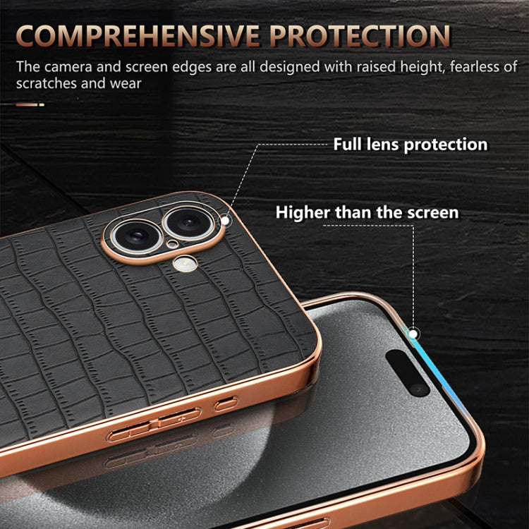 For iPhone 16 AZNS Electroplated Frame Crocodile Texture Full Coverage Phone Case(Blue)