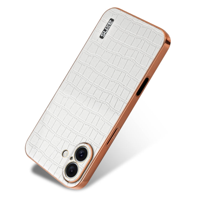 For iPhone 16 AZNS Electroplated Frame Crocodile Texture Full Coverage Phone Case(White)