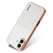 For iPhone 16 AZNS Electroplated Frame Crocodile Texture Full Coverage Phone Case(White)