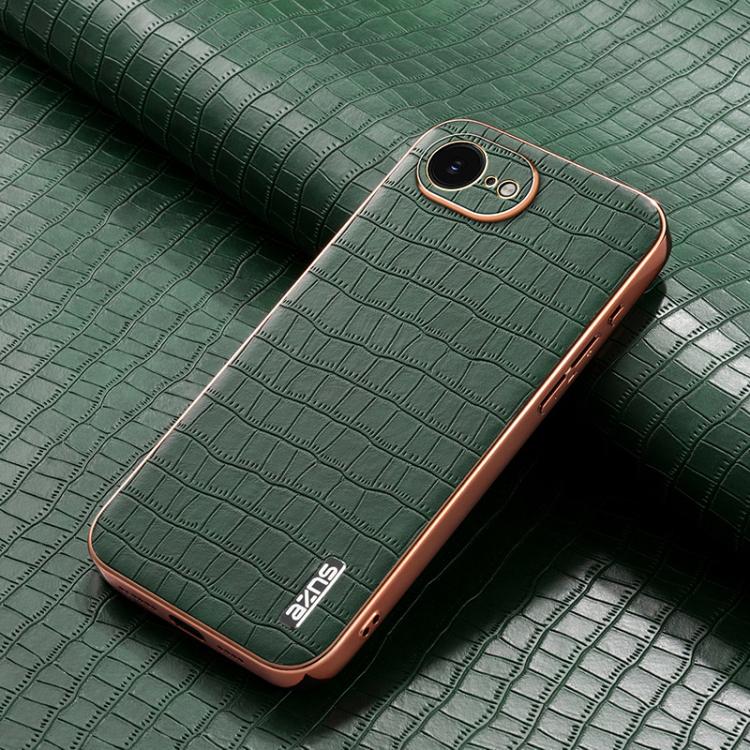 For iPhone 16e AZNS Electroplated Frame Crocodile Texture Full Coverage Phone Case(Green)