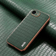 For iPhone 16e AZNS Electroplated Frame Crocodile Texture Full Coverage Phone Case(Green)