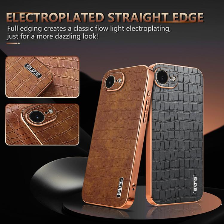 For iPhone 16e AZNS Electroplated Frame Crocodile Texture Full Coverage Phone Case(Green)