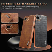 For iPhone 16e AZNS Electroplated Frame Crocodile Texture Full Coverage Phone Case(Green)