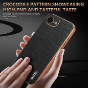 For iPhone 16e AZNS Electroplated Frame Crocodile Texture Full Coverage Phone Case(Green)