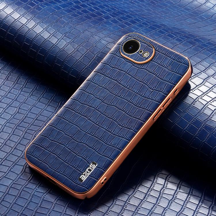 For iPhone 16e AZNS Electroplated Frame Crocodile Texture Full Coverage Phone Case(Blue)