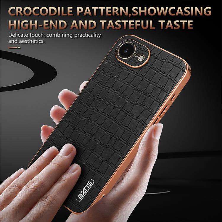 For iPhone 16e AZNS Electroplated Frame Crocodile Texture Full Coverage Phone Case(Blue)