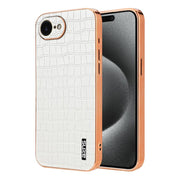 For iPhone 16e AZNS Electroplated Frame Crocodile Texture Full Coverage Phone Case(White)
