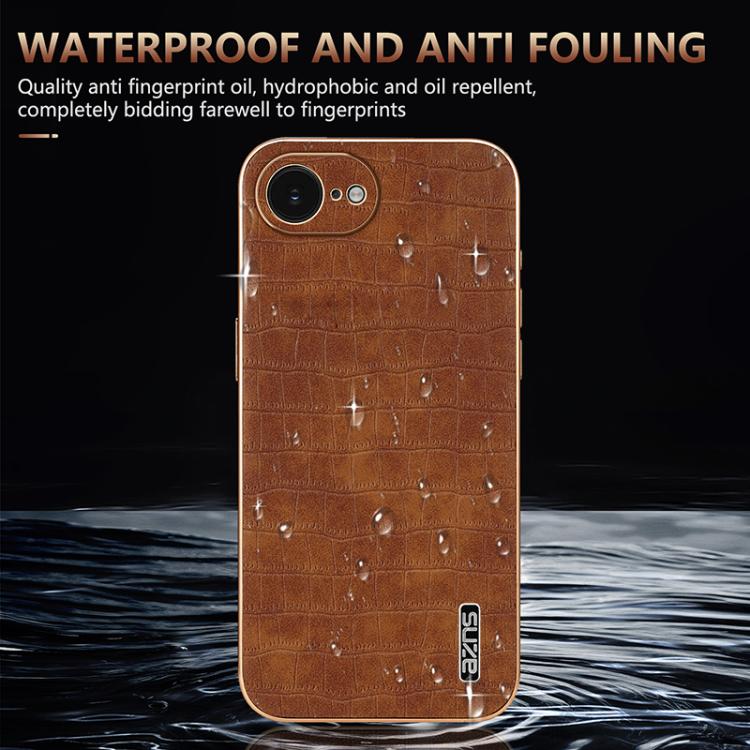 For iPhone 16e AZNS Electroplated Frame Crocodile Texture Full Coverage Phone Case(White)