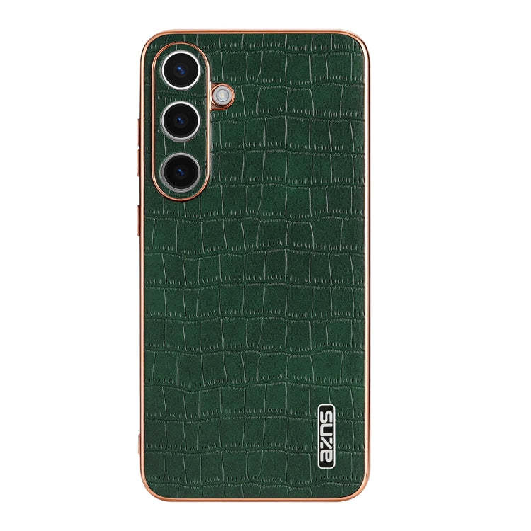 For Samsung Galaxy S24 5G AZNS Electroplated Frame Crocodile Texture Full Coverage Phone Case(Green)