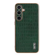 For Samsung Galaxy S24 5G AZNS Electroplated Frame Crocodile Texture Full Coverage Phone Case(Green)