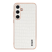 For Samsung Galaxy S24 5G AZNS Electroplated Frame Crocodile Texture Full Coverage Phone Case(White)