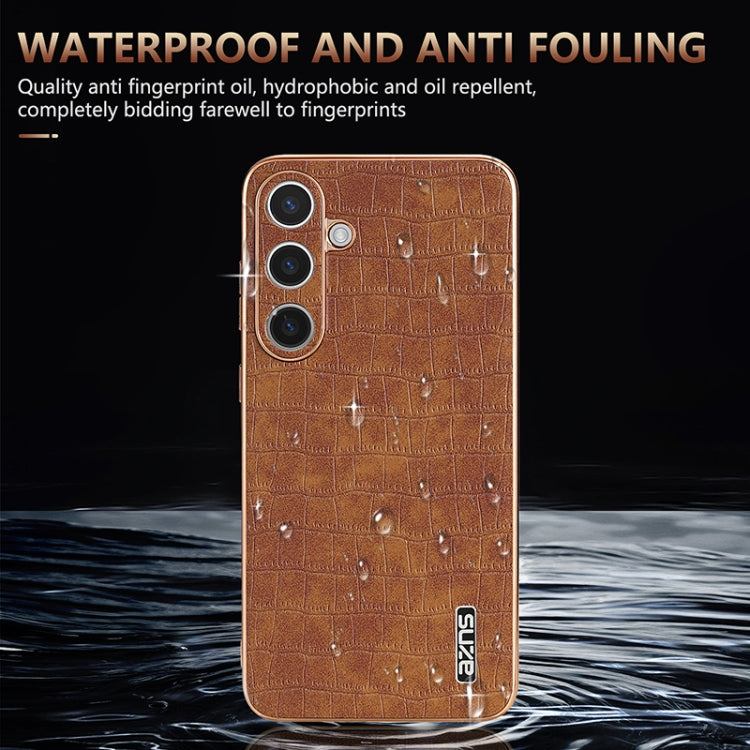 For Samsung Galaxy S24+ 5G AZNS Electroplated Frame Crocodile Texture Full Coverage Phone Case(Black)