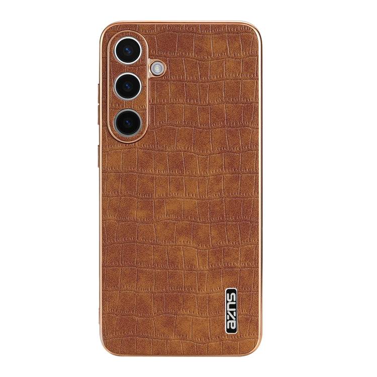 For Samsung Galaxy S24+ 5G AZNS Electroplated Frame Crocodile Texture Full Coverage Phone Case(Brown)