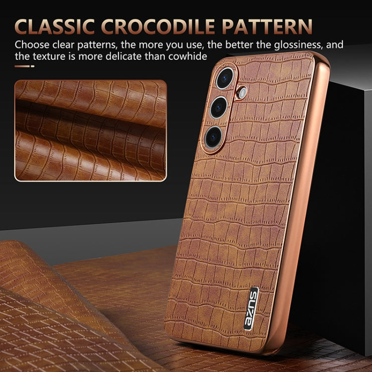 For Samsung Galaxy S24+ 5G AZNS Electroplated Frame Crocodile Texture Full Coverage Phone Case(Brown)