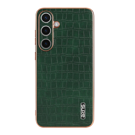 For Samsung Galaxy S24+ 5G AZNS Electroplated Frame Crocodile Texture Full Coverage Phone Case(Green)