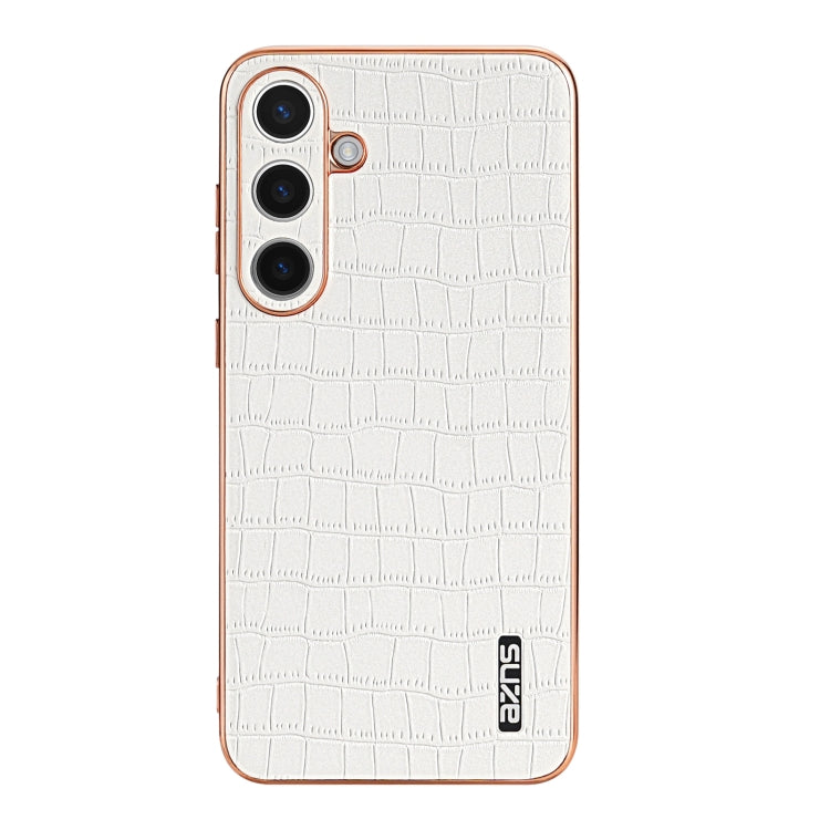 For Samsung Galaxy S24+ 5G AZNS Electroplated Frame Crocodile Texture Full Coverage Phone Case(White)