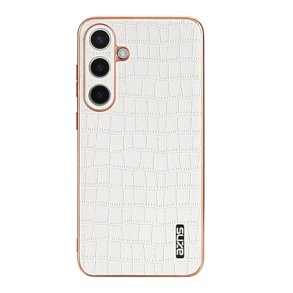 For Samsung Galaxy S24+ 5G AZNS Electroplated Frame Crocodile Texture Full Coverage Phone Case(White)