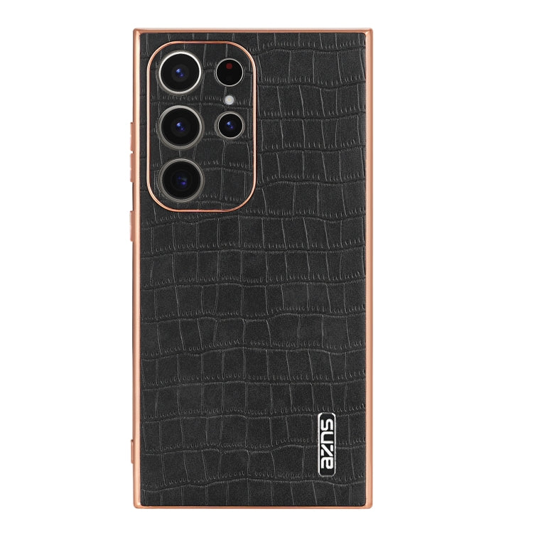 For Samsung Galaxy S24 Ultra 5G AZNS Electroplated Frame Crocodile Texture Full Coverage Phone Case(Black)